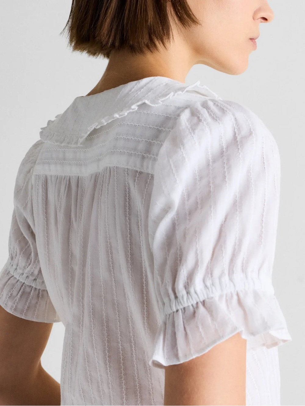 Quince Embroidered Cotton Ruffle Collar Short Sleeve Blouse size XL - Picture 2 of 5